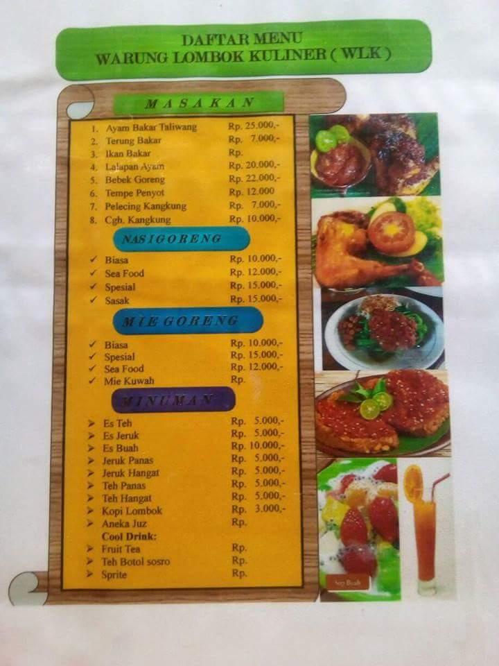 Menu at Warung Lombok Kuliner restaurant, Indonesia