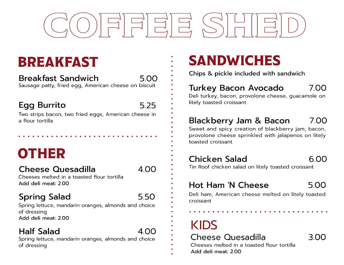 Menu at Coffee Shed, Galva