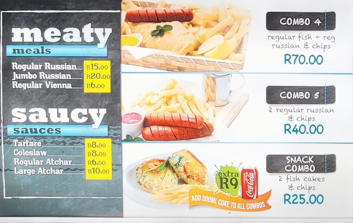 Menu at JP's Fish & Chips restaurant, Durban
