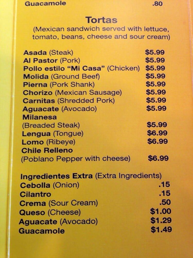 Menu at Mi Casa Restaurant, Wheaton