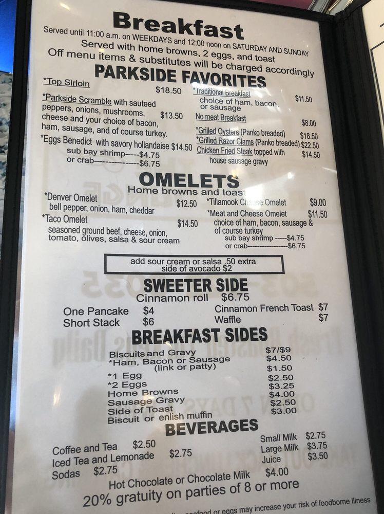 Menu at Parkside Restaurant and Lounge, Garibaldi