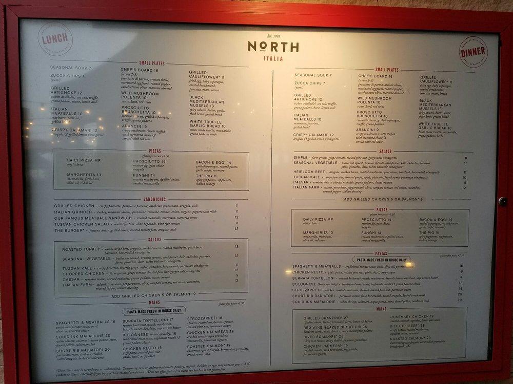 Menu at North Italia pub & bar, Tucson