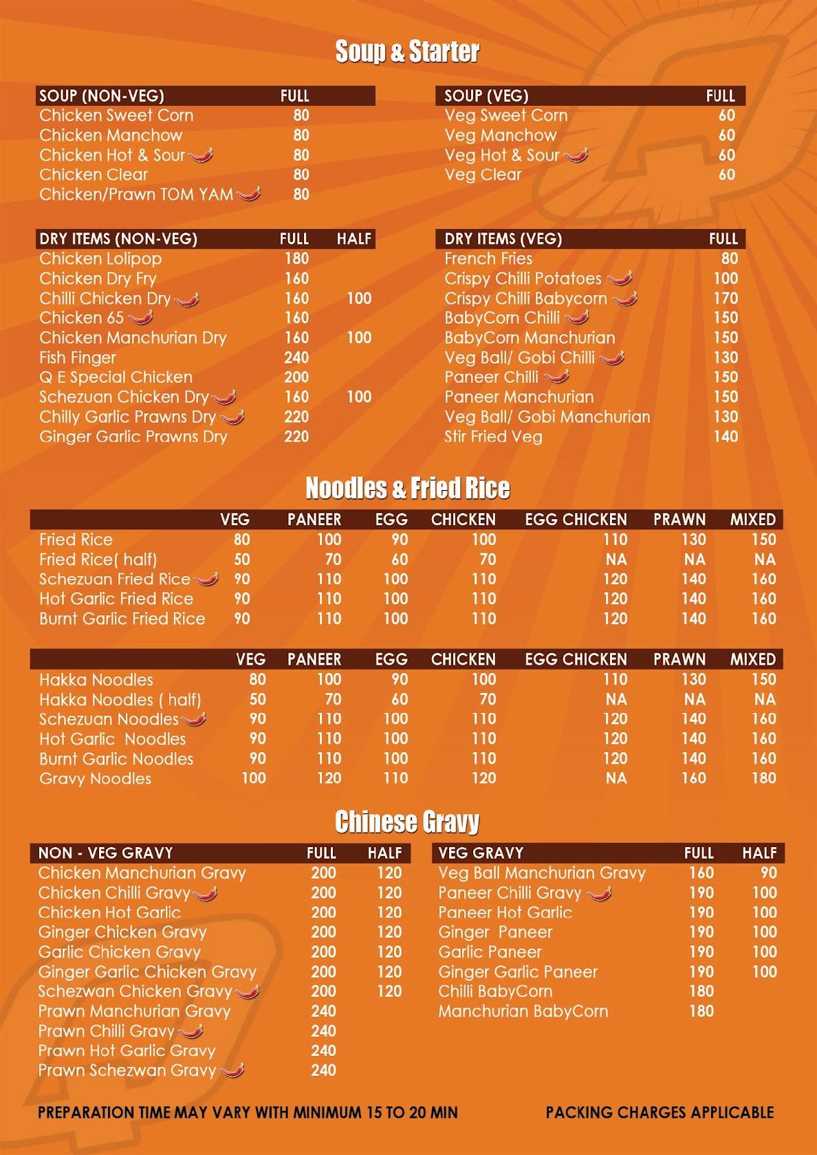 QUICK EAT RESTAURANT menu