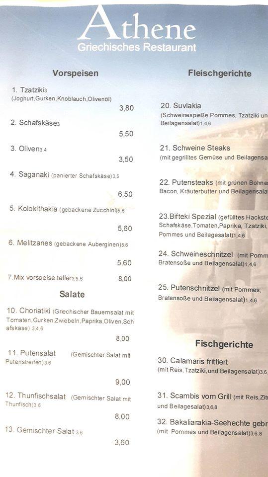 Menu de Athene Restaurant Rastatt