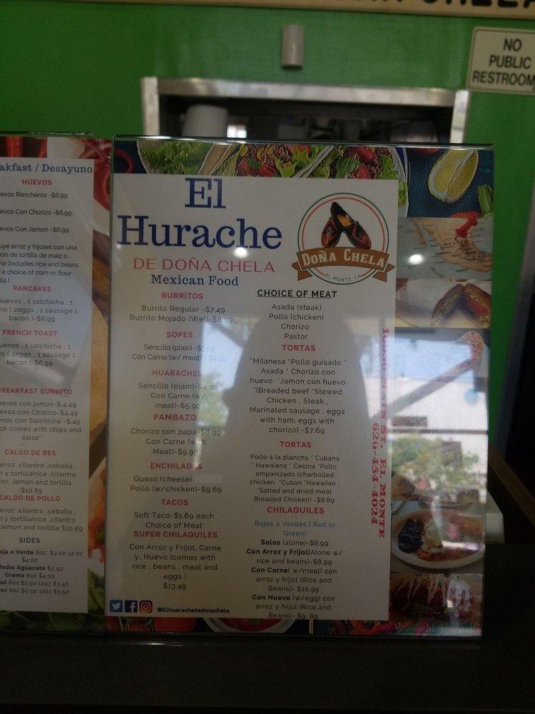Menu at El Huarache De Dona Chela Restaurant, El Monte