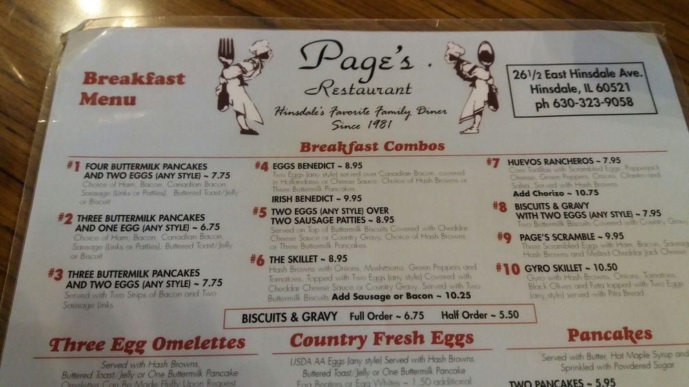 Menu at Page's Restaurant, Hinsdale