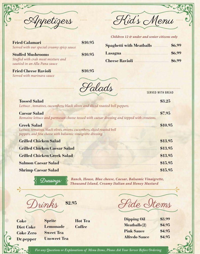 Menu at Pastafina desserts, Cave Springs, E Lowell Ave