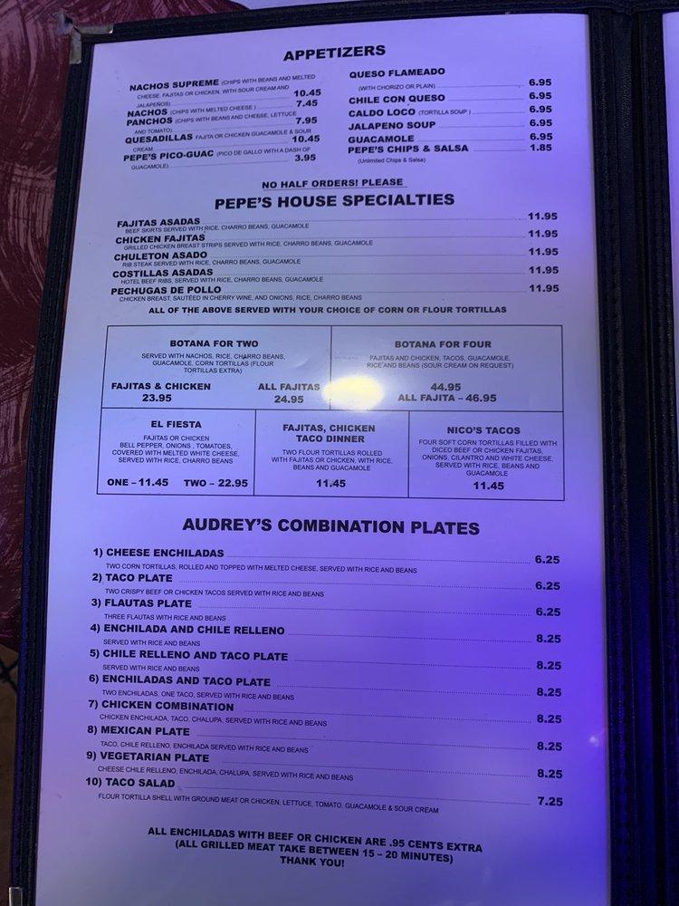 Menu At Pepes Restaurant Harlingen 117 S 77 Sunshine Strip