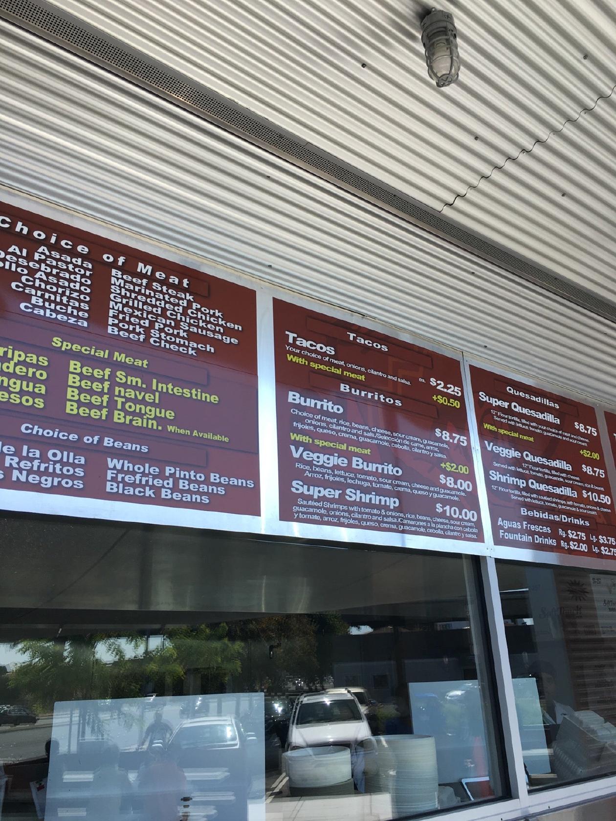 Menu at Tacos El Gordo restaurant, San Leandro