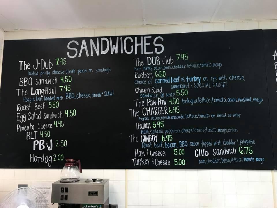 Menu at J-dub's Deli restaurant, Rome