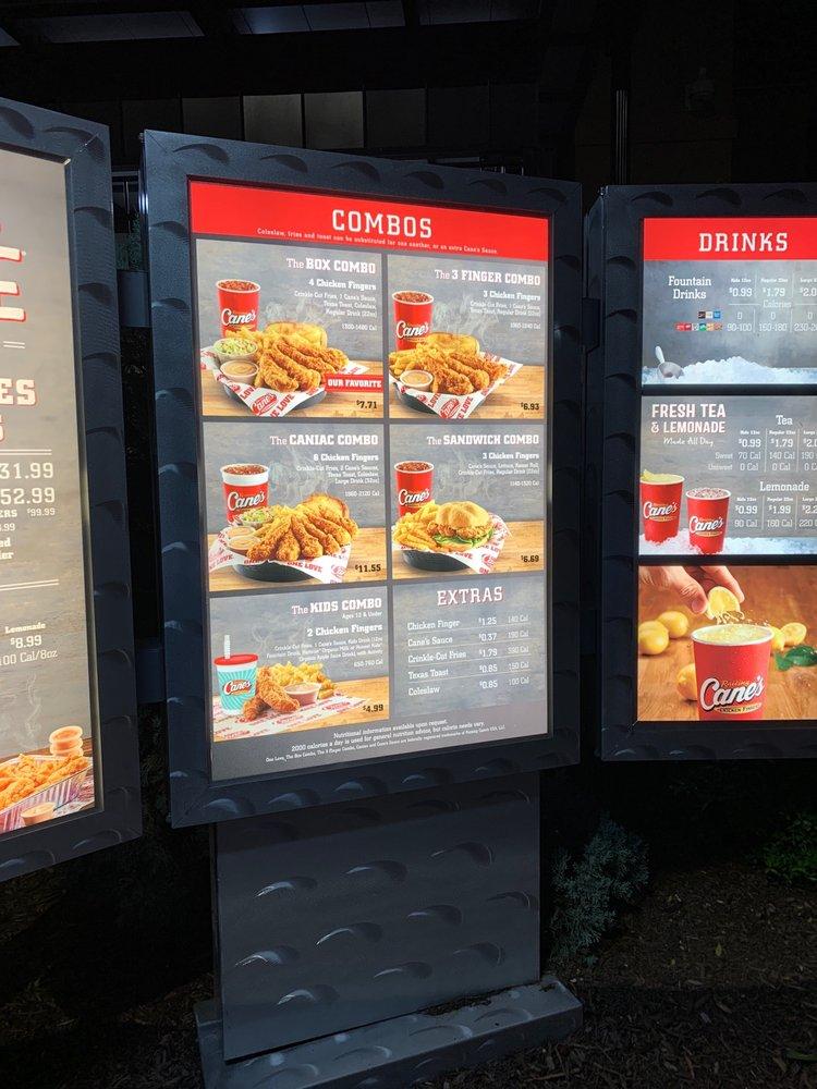Menu at Raising Cane's Chicken Fingers fast food, San Antonio, Austin Hwy