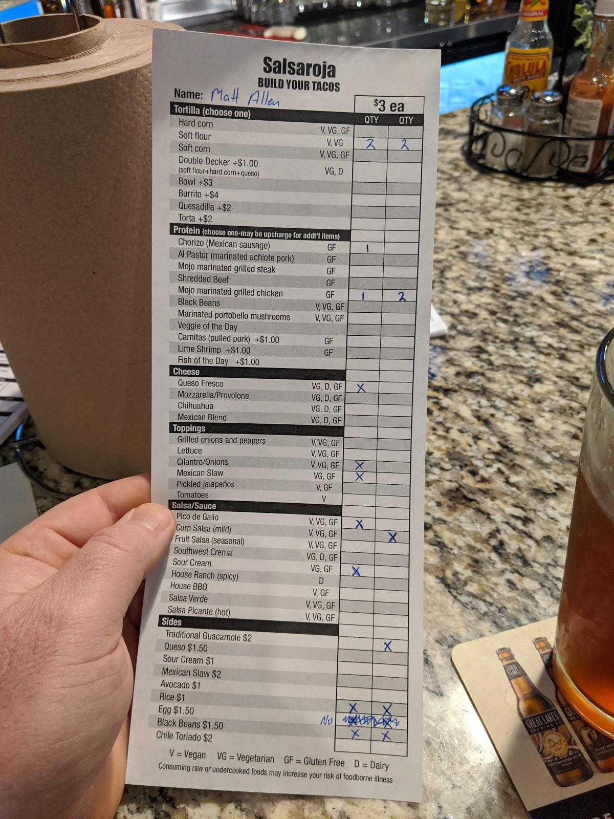Menu at Salsaroja Bar and Grill, Wooster