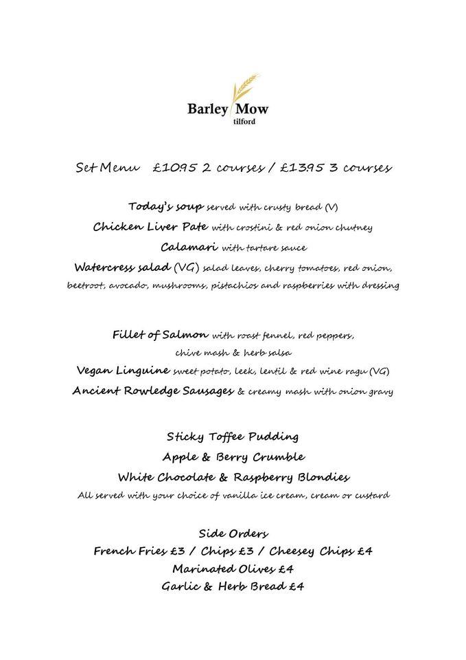 Menu at The Barley Mow Tilford, Farnham, Tilford St