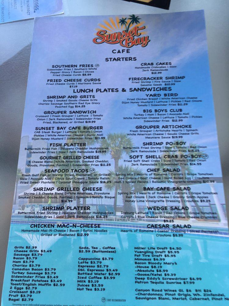 Menu at Sunset Bay Cafe, Miramar Beach, 158 Sandestin Blvd N
