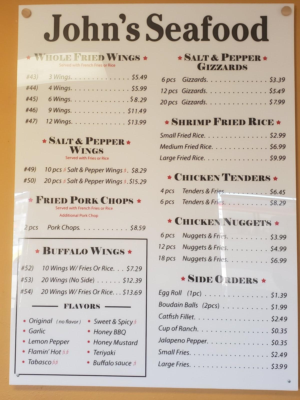 Menu at John s Seafood restaurant Beaumont