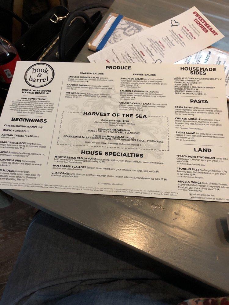 Menu at Hook & Barrel, Myrtle Beach