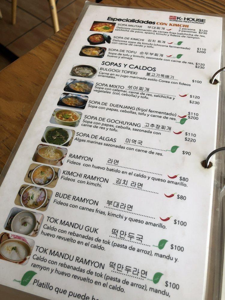 Carta de KHouse Korean Restaurant, Guadalajara