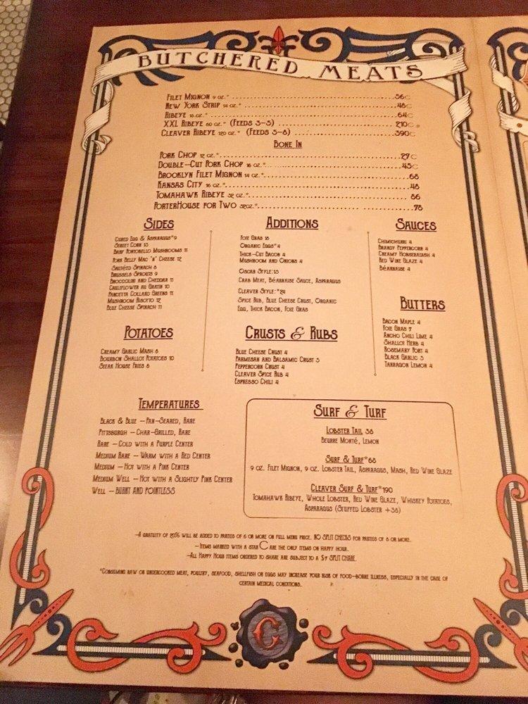 Carta del pub y bar Cleaver Butchered Meats, Seafood & Classic