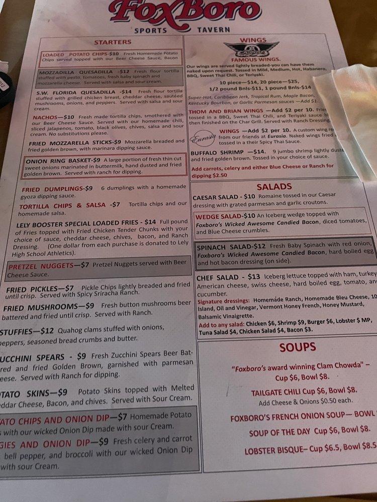 Menu at Foxboro Sports Tavern pub & bar, Naples