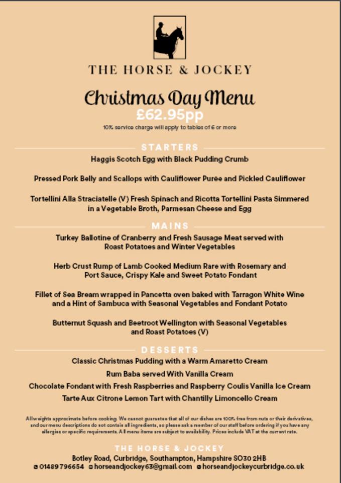 Menu at The Horse & Jockey pub & bar, Botley