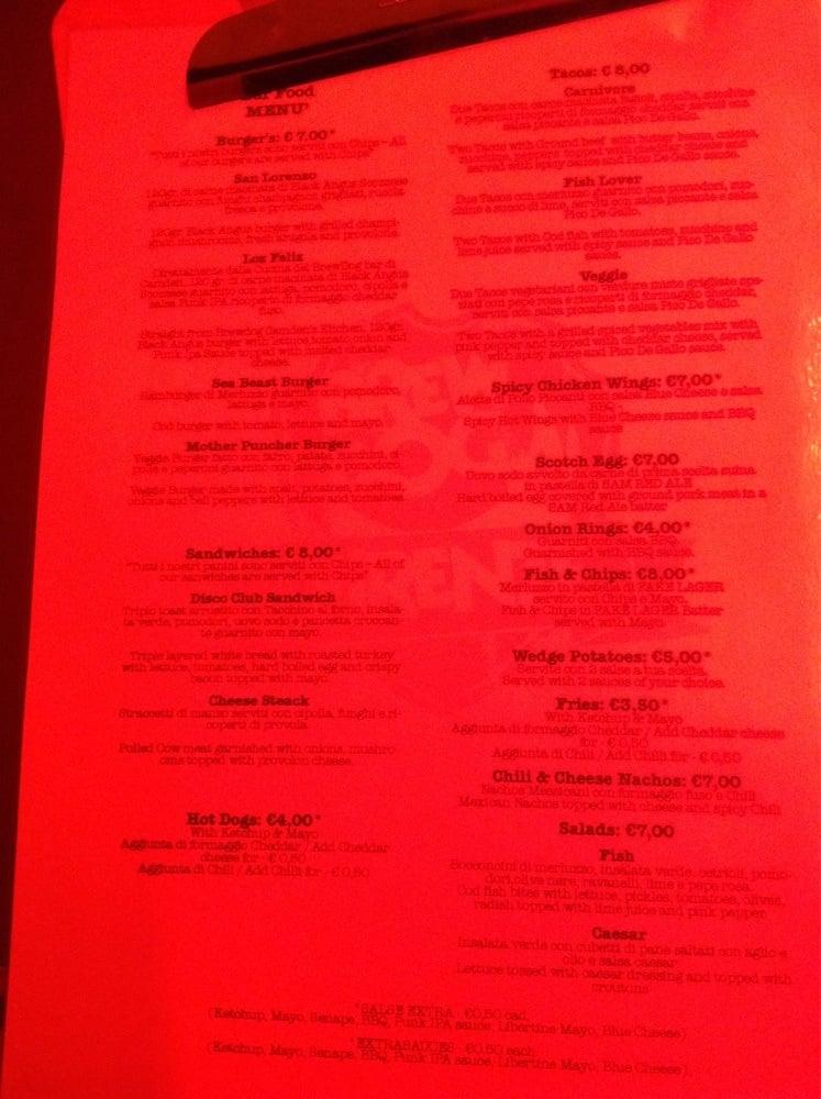 Menu at BrewDog Firenze pub & bar, Florence