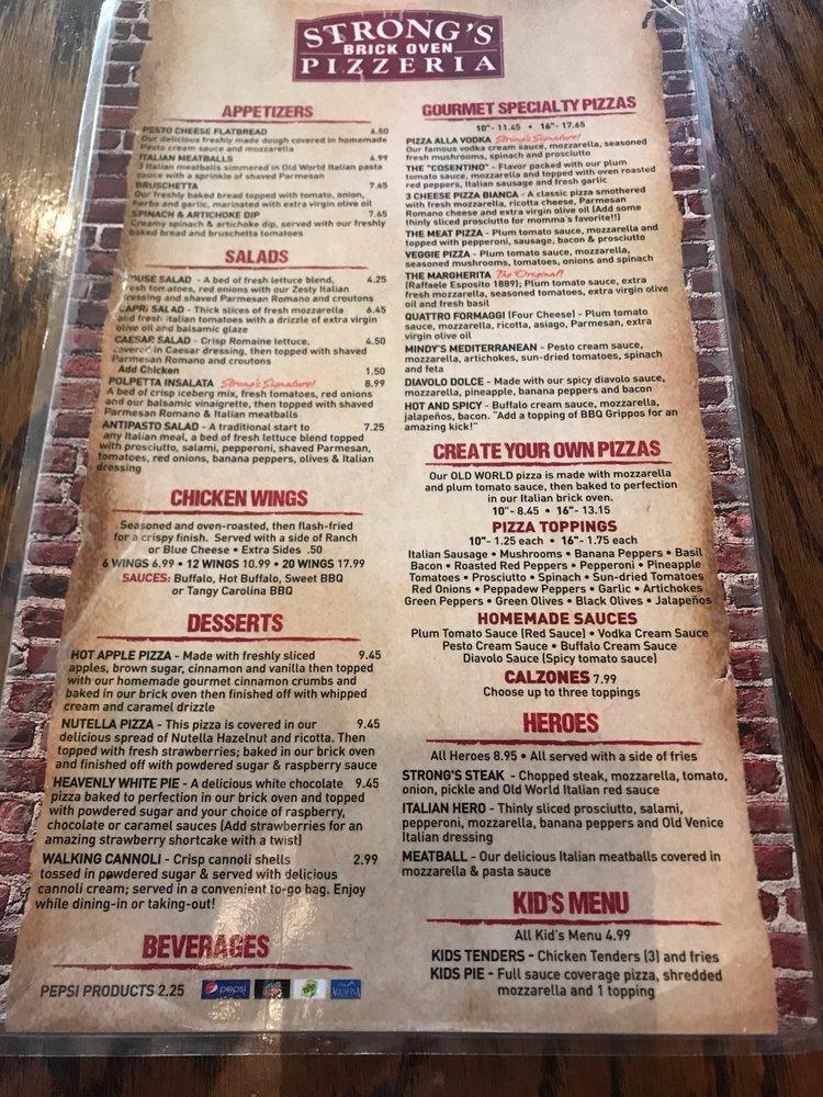 Menu at Strong's Brick Oven Pizzeria; Lawrenceburg, Lawrenceburg