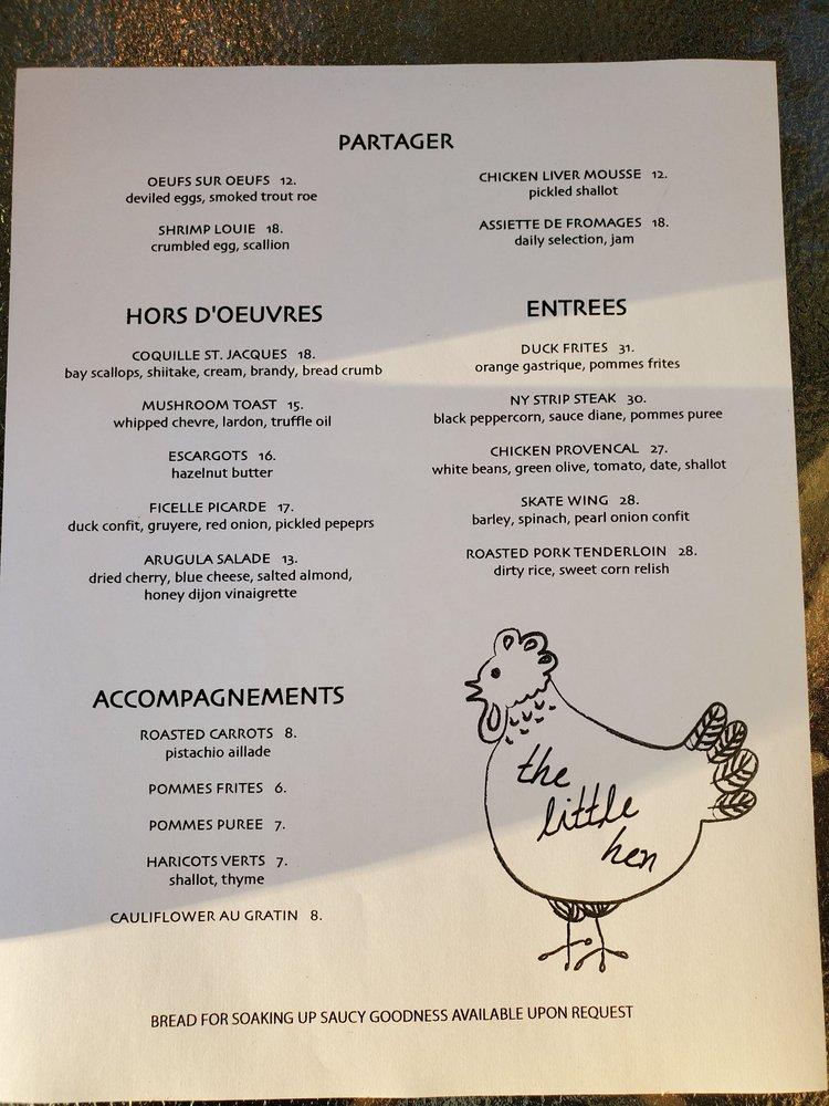 Menu at The Little Hen restaurant, Haddonfield