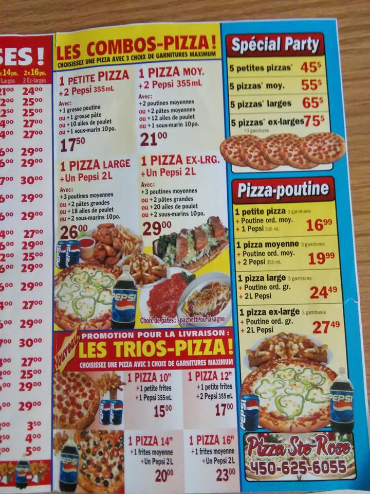 Menu au Pizza Sterose pizzeria, Laval