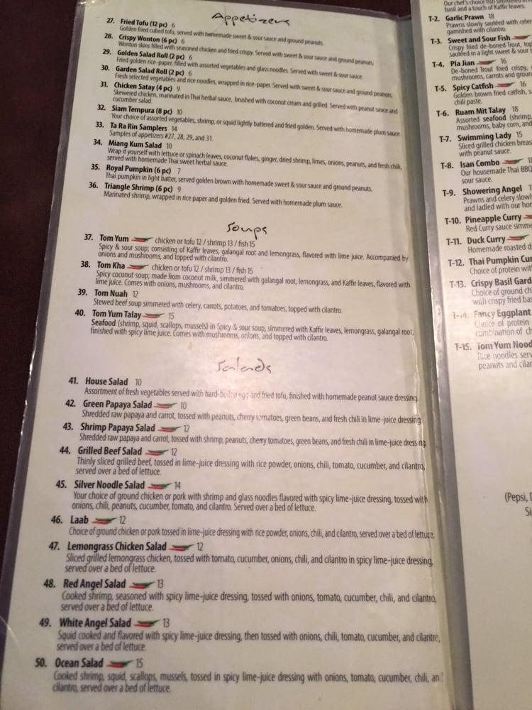 Menu at Ta Ra Rin Thai Cuisine (Eugene) restaurant, Eugene, Oak St