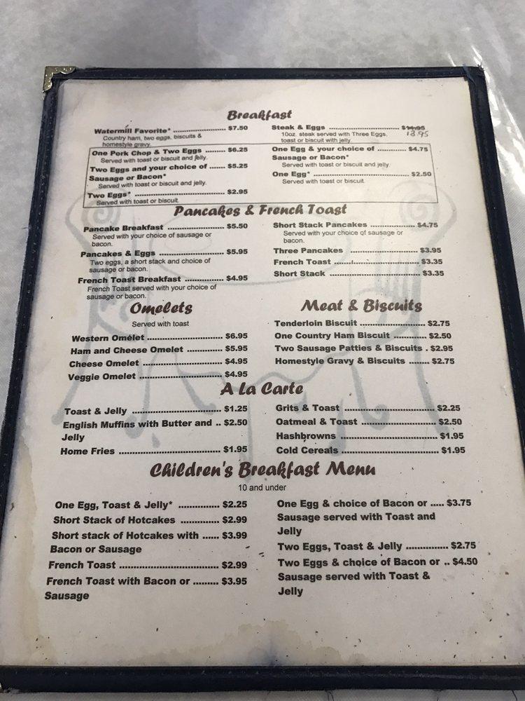 Menu at Watermill Restaurant, Cave City