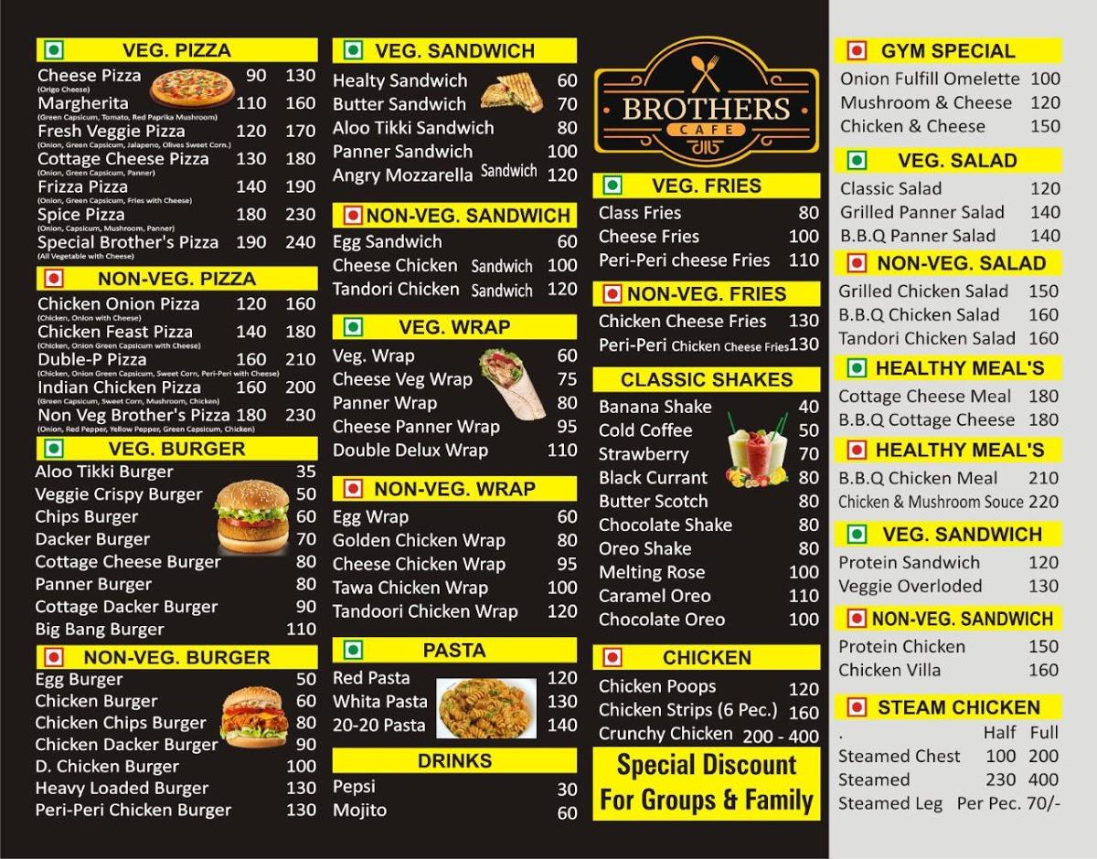 Menu at Brother's Cafe, Cheema