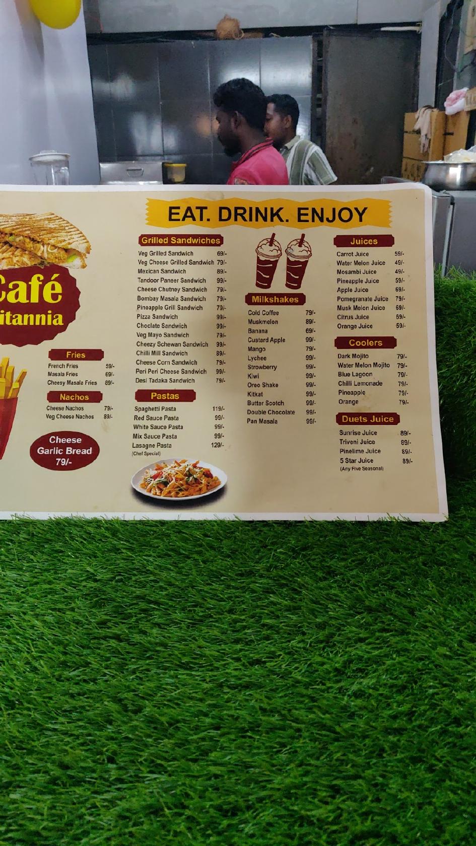 Menu at Cafe Britannia, Raipur