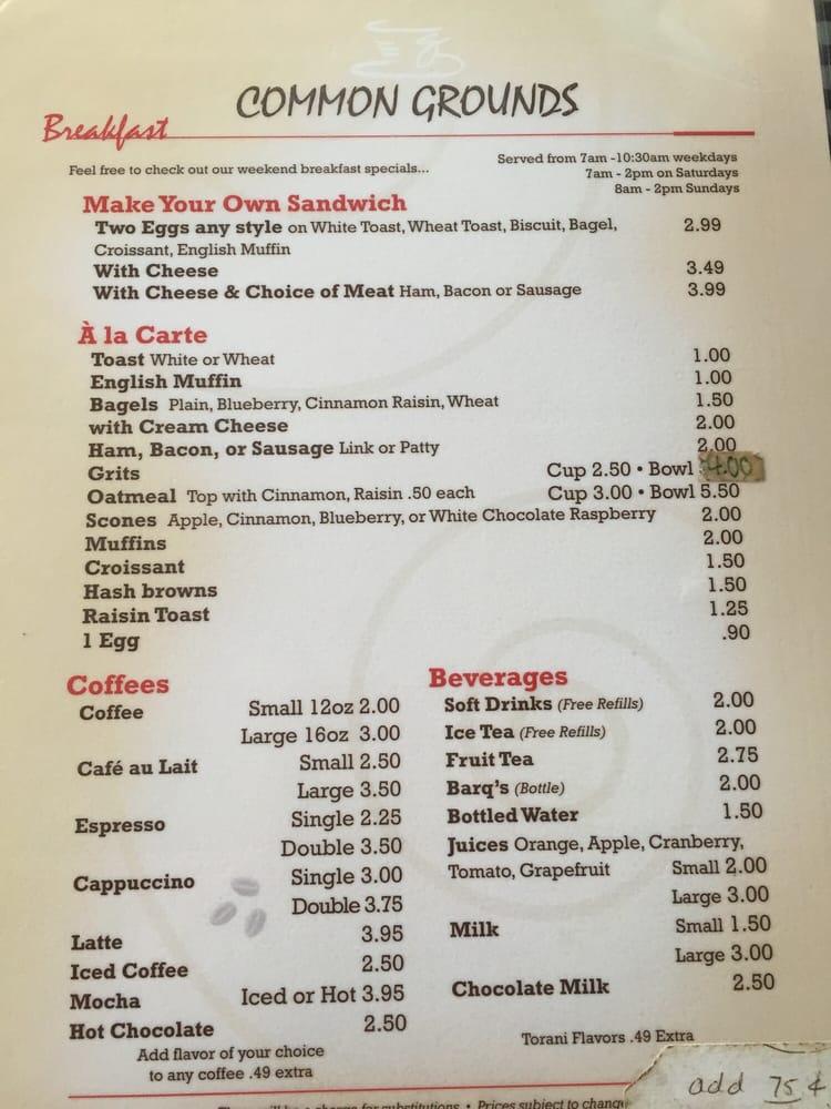 Menu at Common Grounds Coffee House & Cafe, Gretna