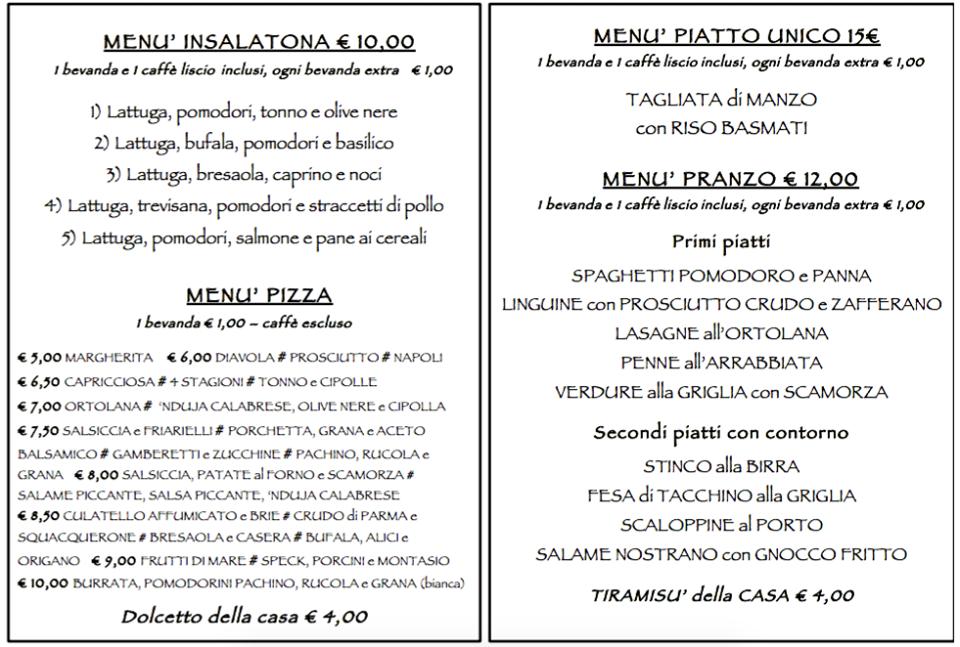 Menu di Trattoria Pizzeria Il Timone 