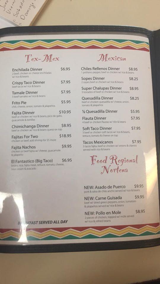 Menu at La Fonda Del Sol restaurant, Jacksonville