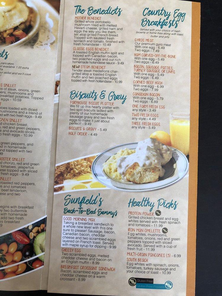 Menu at Sunfield Restaurant, Ottawa