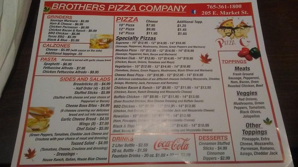 Menu at Brothers Pizza pizzeria, Crawfordsville