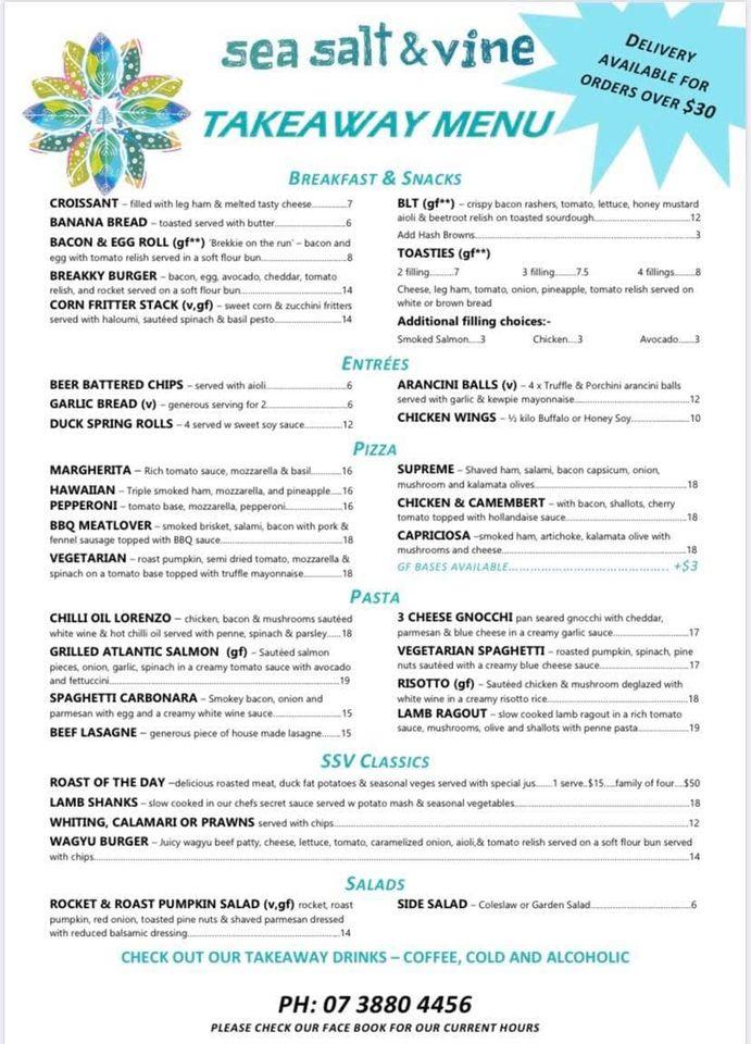 Menu at Sea Salt and Vine cafe, Scarborough