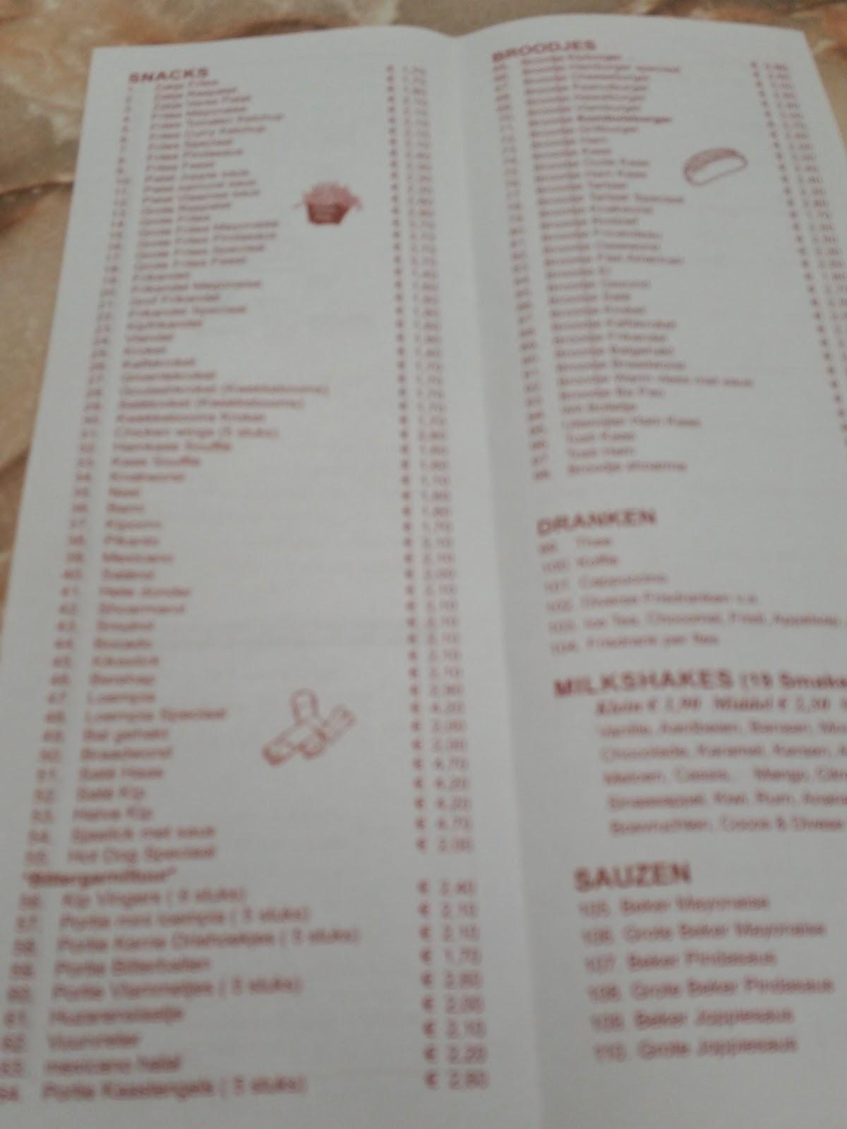 Menu at Snack barrestaurant 't Kombuis, Hoofddorp