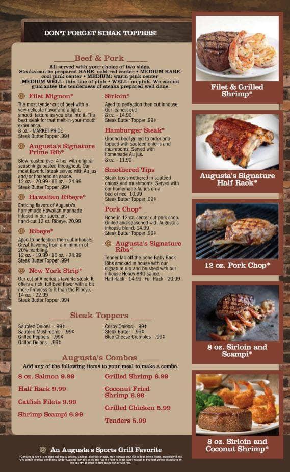 Menu at Augusta's Sports Grill pub & bar, Cullman