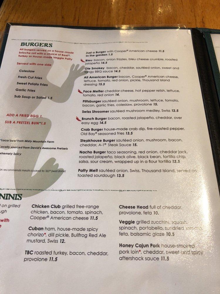 Menu at Bullfrog Brewery pub & bar, Williamsport, 229 W 4th St