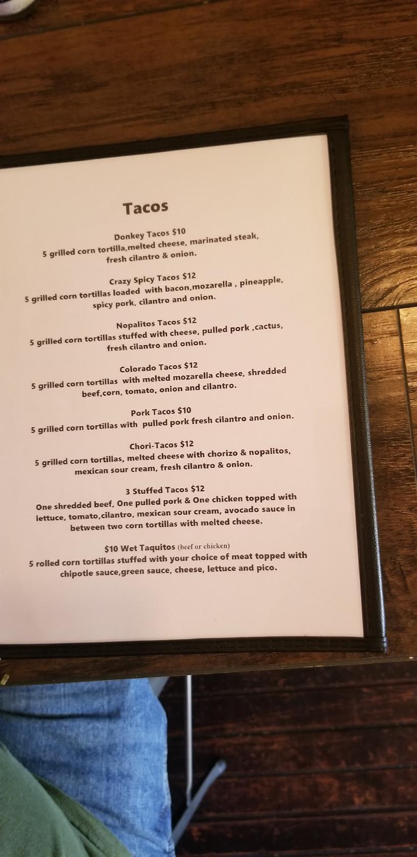 Menu at Crazy Donkey Burrito Grill pizzeria, Menasha