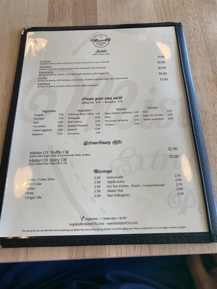 Menu at Mister O1 Extraordinary Pizza Naples pizzeria, Naples