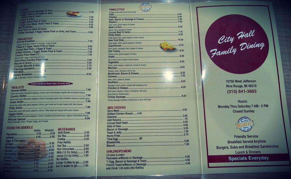 Menu at The City Hall Family restaurant, River Rouge
