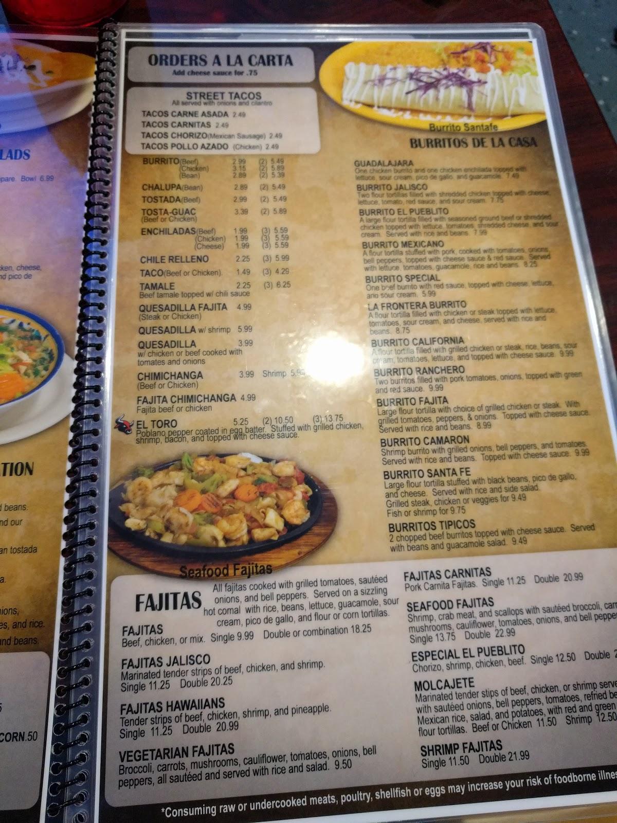 Menu at El Pueblito Mexican Restaurant, Centerton