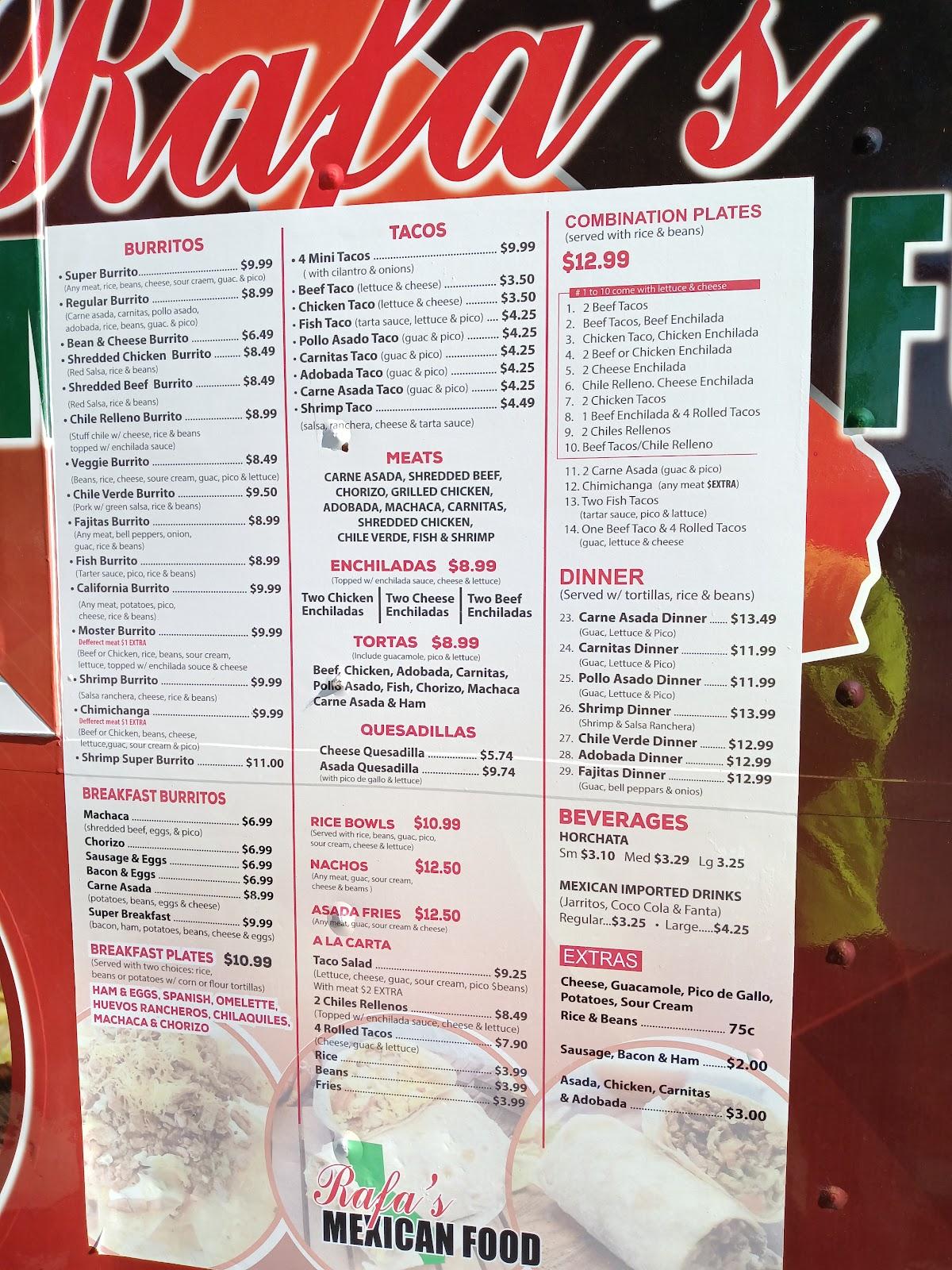 Menu At Rafa´s Mexican Food Restaurant Sacramento Del Paso Rd 1354