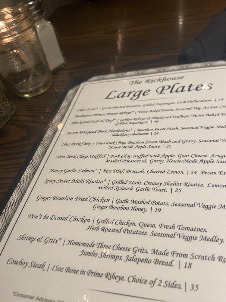 Menu at The Rickhouse pub & bar, Greenville