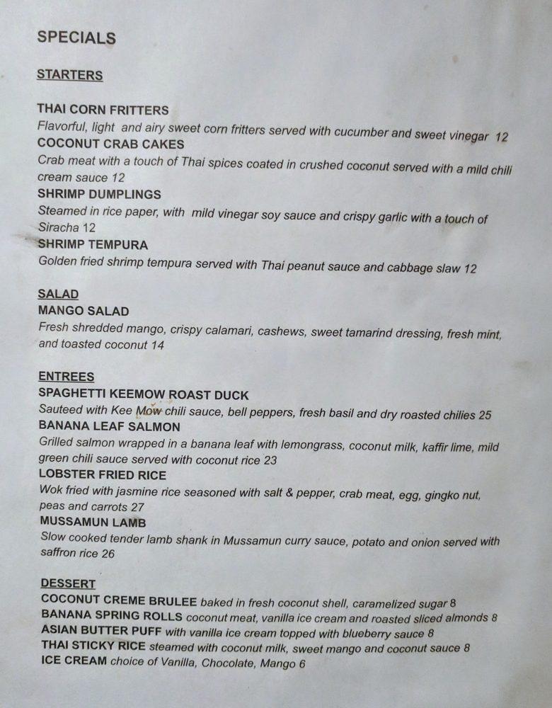 Menu at Basil Thai Restaurant, Paso Robles