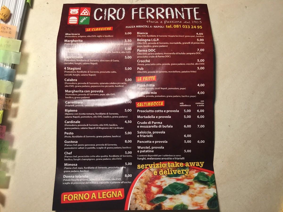 Menu da Ciro Ferrante ristorante Napoli