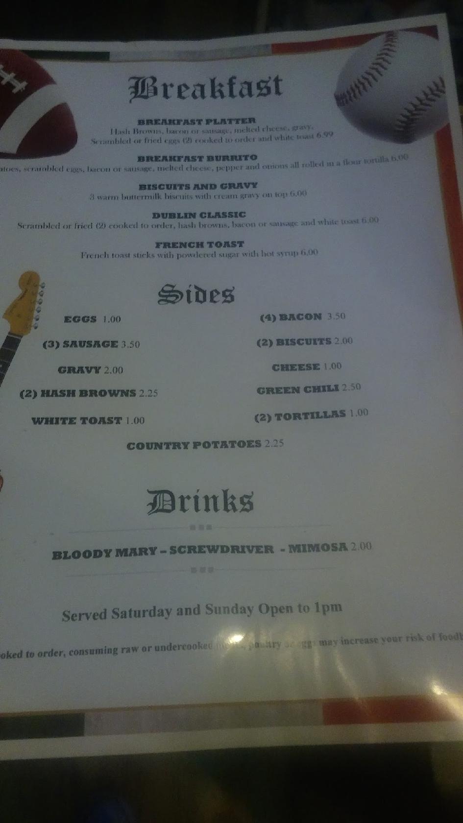 Menu at Dublin House Sports Bar and Grill, Colorado Springs